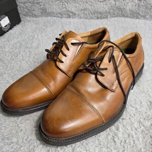 Hush Puppies Cognac Brown Leather Cap Toe Oxford Dress Shoes Mens 11.5 Wide